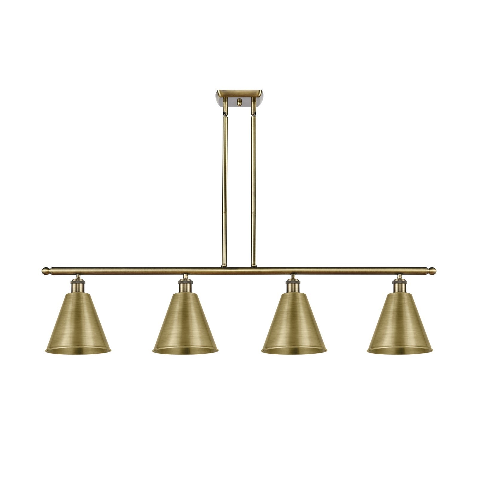 Innovations Berkshire 48in 4-Light Island Light | Industrial Antique Brass Steel and Cast Brass Metal Shade | Kitchen | Model 516-4I-AB-MBC-8-AB-LED