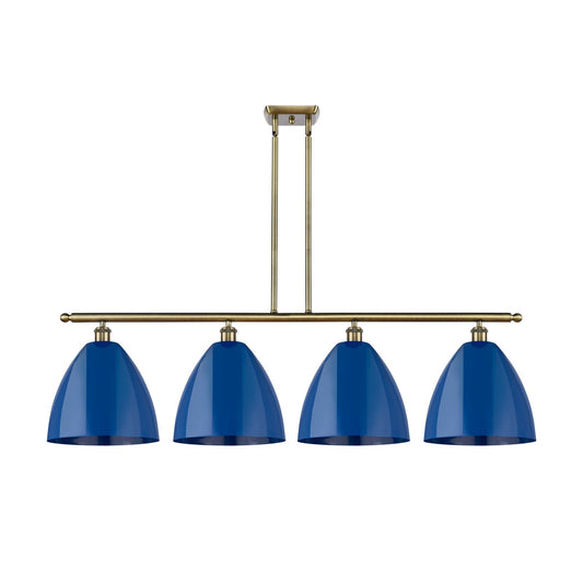Innovations Plymouth 50.25in 4-Light Island Light | Industrial Antique Brass and Matte Blue Metal | Kitchen Island & | Model 516-4I-AB-MBD-12-BL-LED