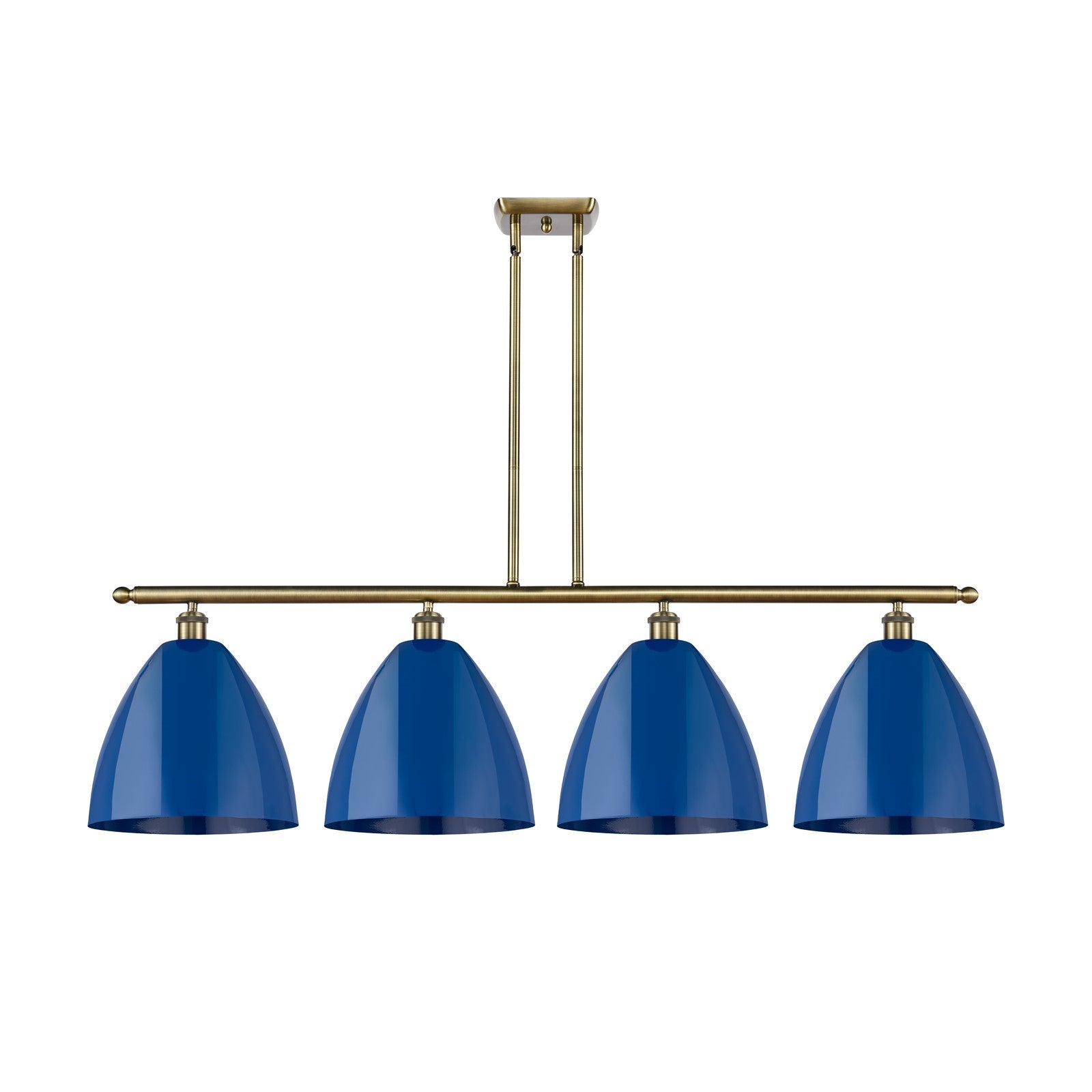 Innovations Plymouth 50.25in 4-Light Island Light | Industrial Antique Brass and Matte Blue Metal | Kitchen Island & | Model 516-4I-AB-MBD-12-BL-LED