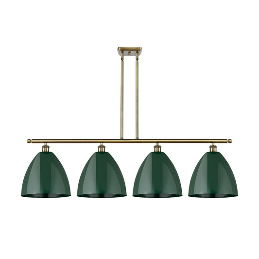 Innovations Plymouth 50in 4-Light Island Light | Industrial Antique Brass Steel and Matte Green Metal | Kitchen Island & | Model 516-4I-AB-MBD-12-GR
