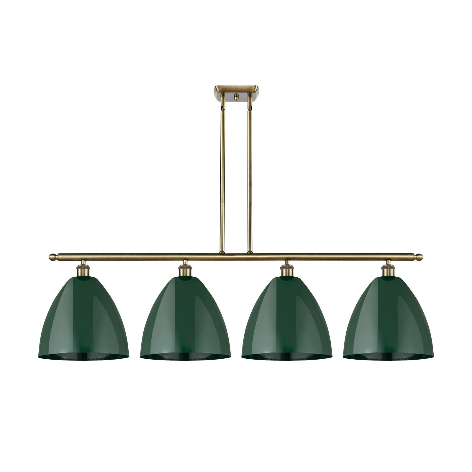 Innovations Plymouth 50in 4-Light Island Light | Industrial Antique Brass Steel and Matte Green Metal | Kitchen Island & | Model 516-4I-AB-MBD-12-GR