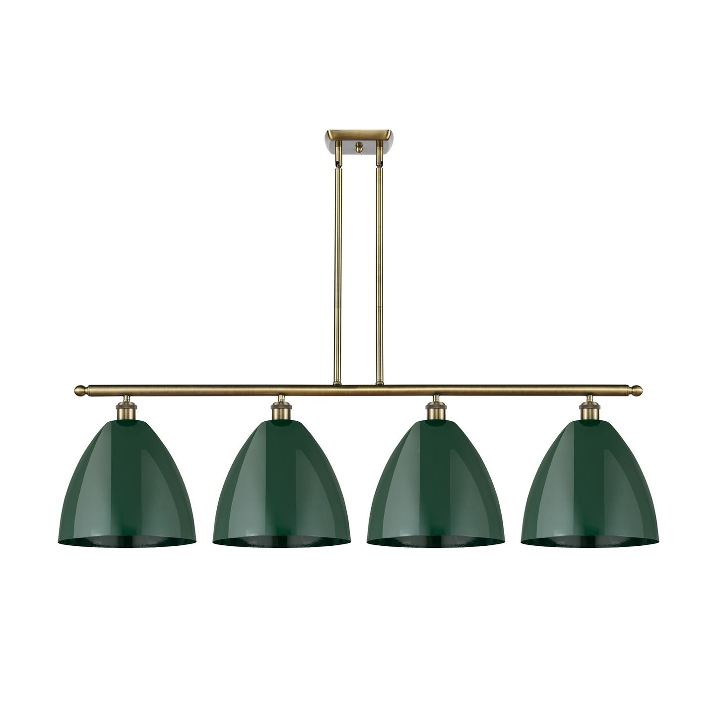 Innovations Plymouth 50.25in 4-Light Island Light | Industrial Antique Brass and Matte Green Metal | Kitchen Island & | Model 516-4I-AB-MBD-12-GR-LED