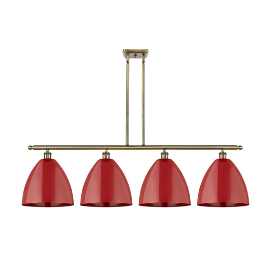 Innovations Plymouth 50.25in 4-Light Island Light | Industrial Farmhouse Antique Brass Steel and Matte Red Metal | Kitchen | Model 516-4I-AB-MBD-12-RD