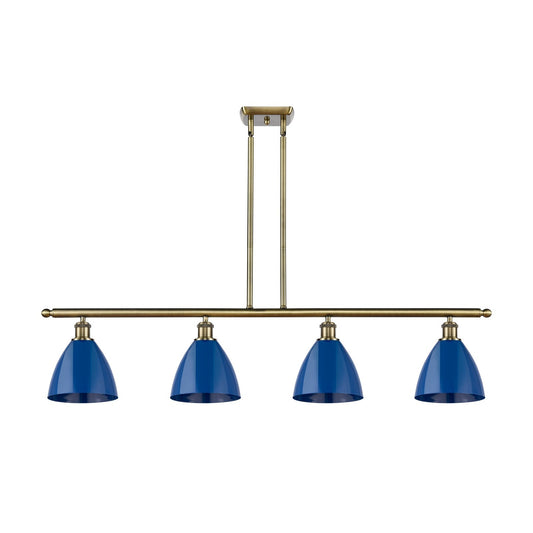 Innovations Plymouth 48in 4-Light Island Light | Industrial Farmhouse Antique Brass and Matte Blue Metal | Kitchen Island | Model 516-4I-AB-MBD-75-BL-LED