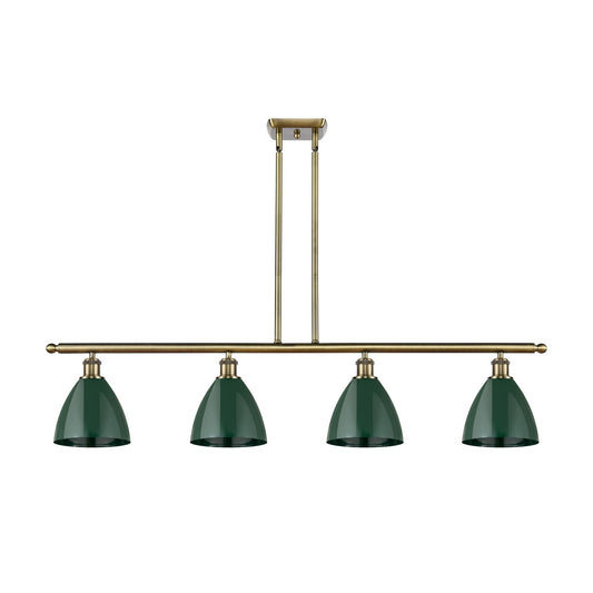 Innovations Plymouth 48in 4-Light Island Light | Industrial Antique Brass Steel and Matte Green Metal | Kitchen Island & | Model 516-4I-AB-MBD-75-GR