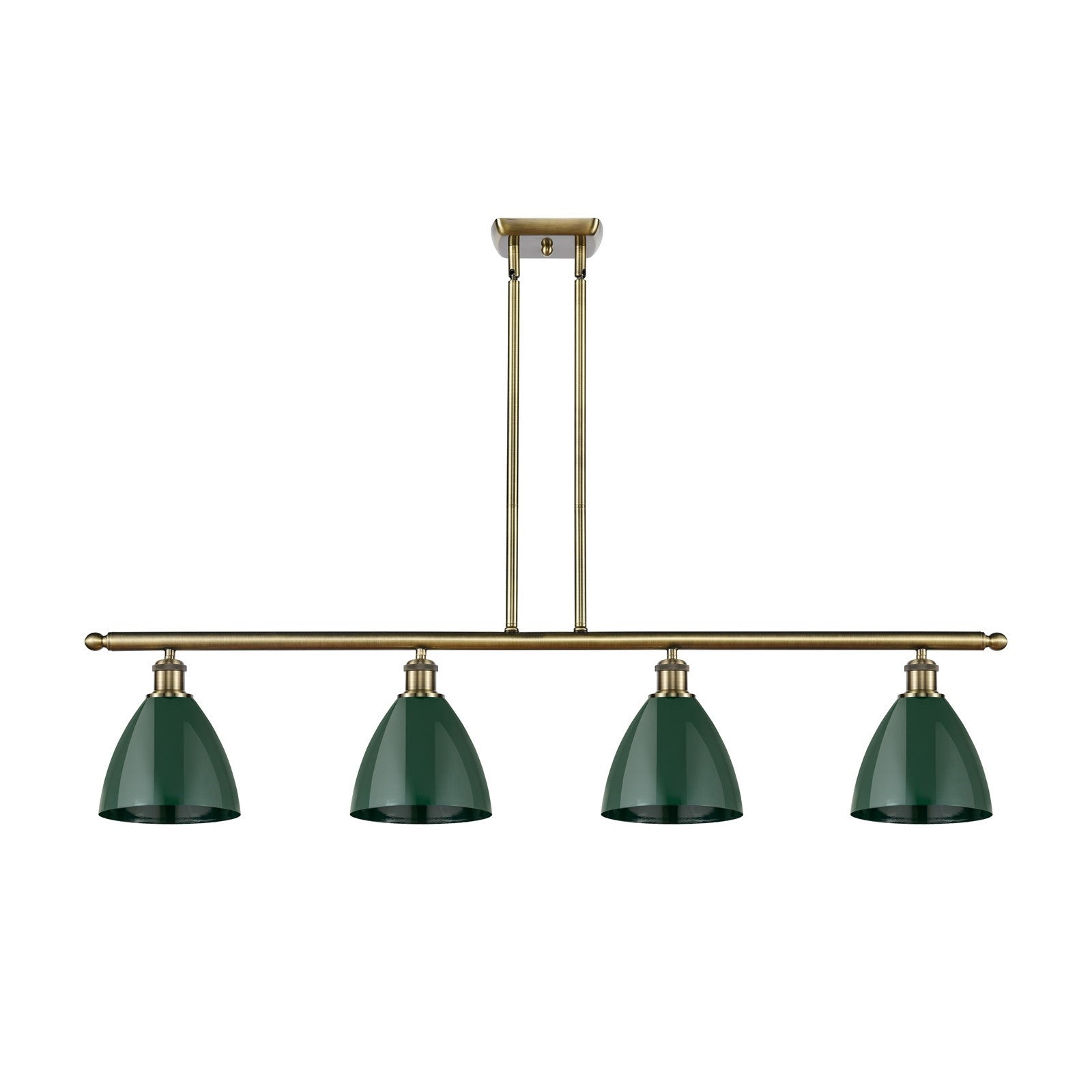 Innovations Plymouth 48in 4-Light Island Light | Industrial Antique Brass Steel and Matte Green Metal | Kitchen Island & | Model 516-4I-AB-MBD-75-GR
