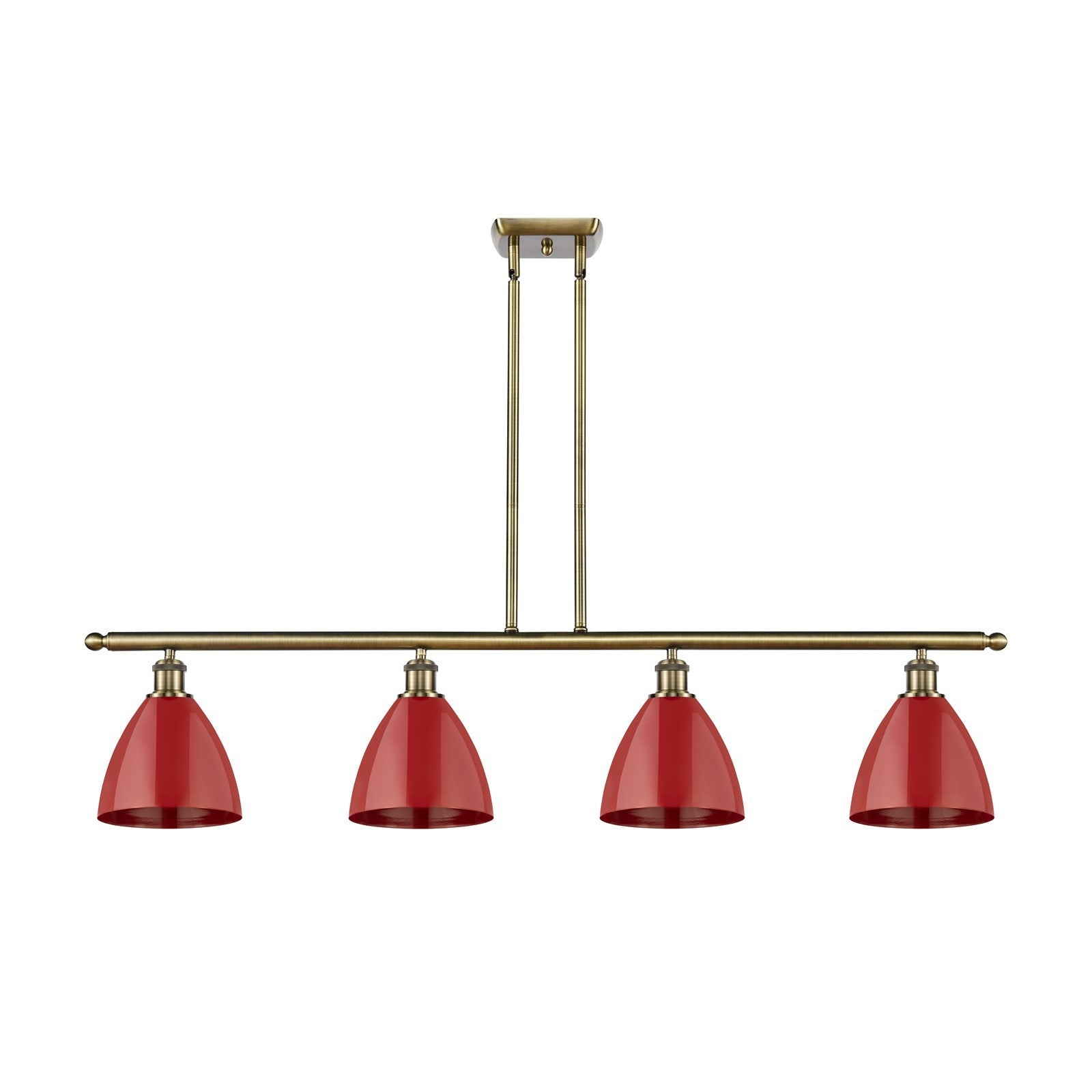 Innovations Plymouth 48in 4-Light Island Light | Industrial Farmhouse Antique Brass and Matte Red Metal | Kitchen Island & | Model 516-4I-AB-MBD-75-RD