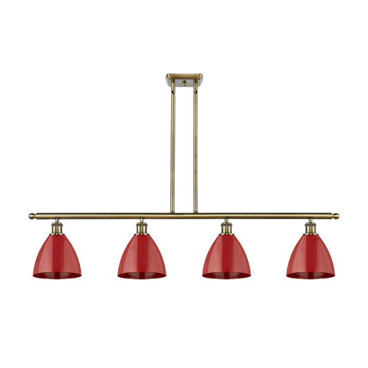 Innovations Plymouth 48in 4-Light Island Light | Industrial Farmhouse Antique Brass and Matte Red Metal | Kitchen Island & | Model 516-4I-AB-MBD-75-RD