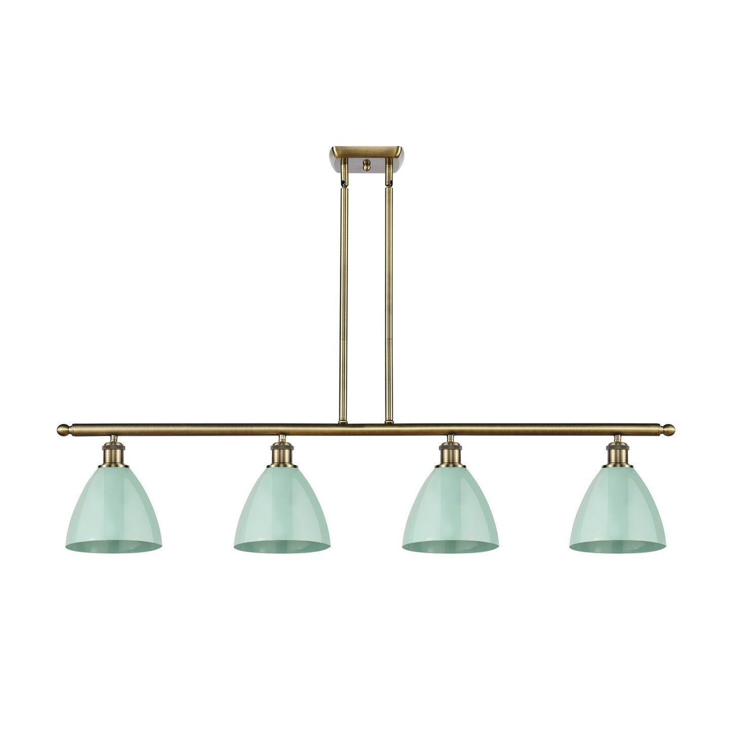 Innovations Plymouth 48in 4-Light Island Light | Industrial Antique Brass and Seafoam Metal | Kitchen Island & Dining Room | Model 516-4I-AB-MBD-75-SF