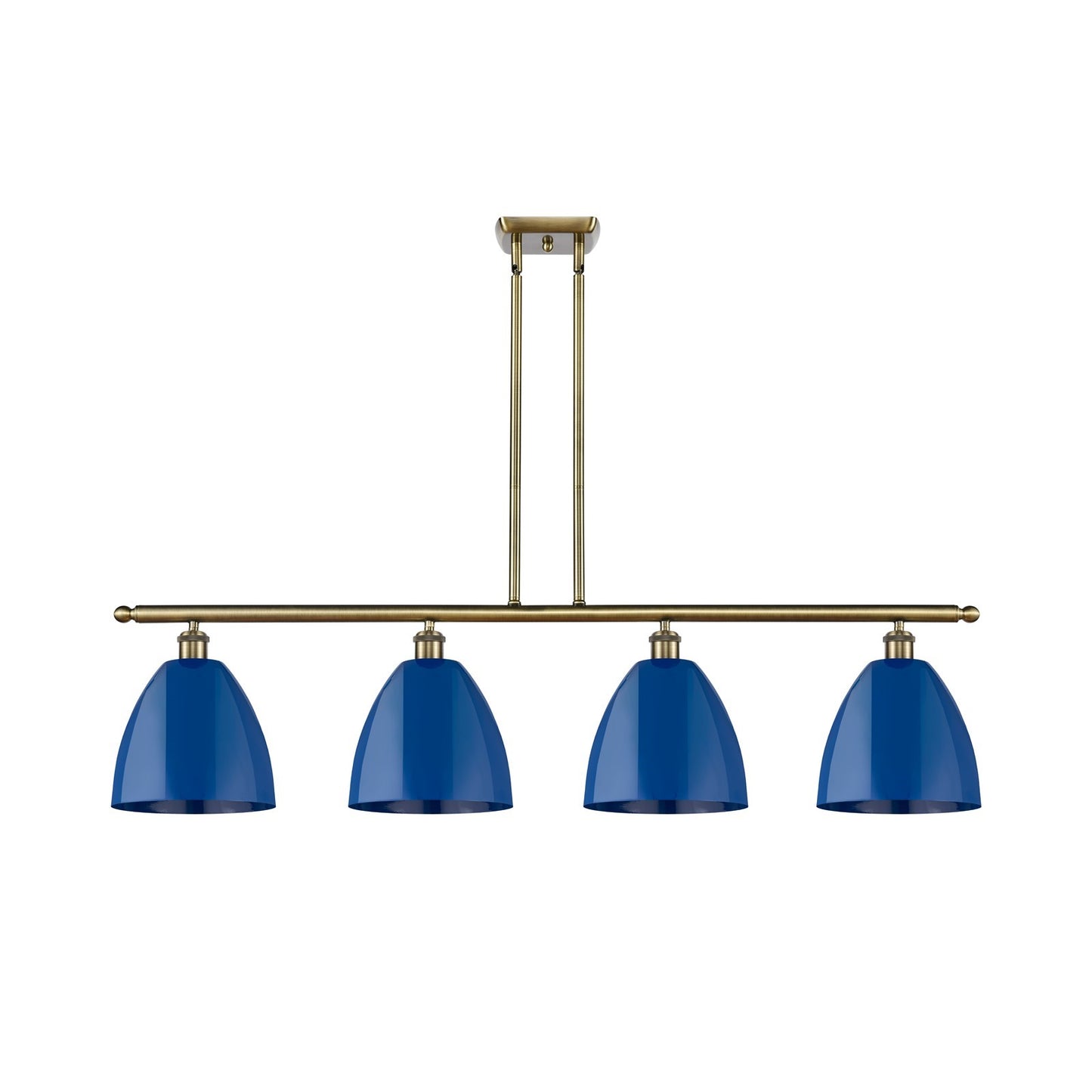 Innovations Plymouth 48in 4-Light Island Light | Industrial Antique Brass Steel and Matte Blue Metal | Kitchen Island & Dining | Model 516-4I-AB-MBD-9-BL