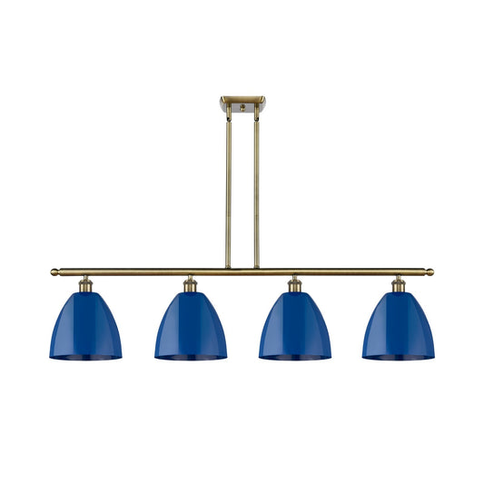 Innovations Plymouth 48in 4-Light Island Light | Industrial Farmhouse Antique Brass and Matte Blue Metal | Kitchen Island | Model 516-4I-AB-MBD-9-BL-LED