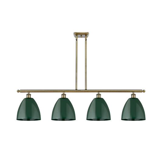Innovations Plymouth 48in 4-Light Island Light | Industrial Antique Brass Steel and Matte Green Metal | Kitchen Island & Dining | Model 516-4I-AB-MBD-9-GR