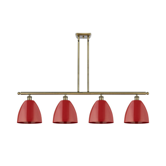 Innovations Plymouth 48in 4-Light Island Light | Industrial Antique Brass Steel and Matte Red Metal | Kitchen Island & Dining | Model 516-4I-AB-MBD-9-RD