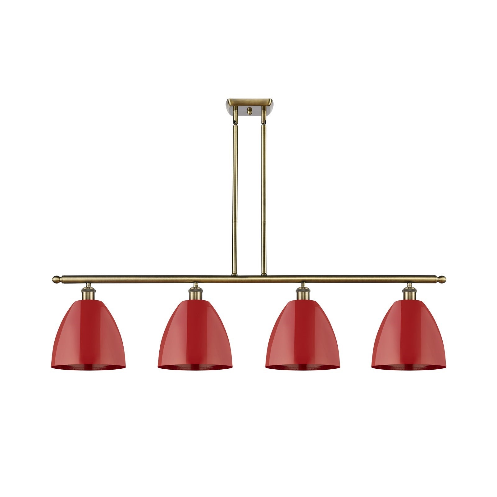 Innovations Plymouth 48in 4-Light Island Light | Industrial Antique Brass Steel and Matte Red Metal | Kitchen Island | 48 x | Model 516-4I-AB-MBD-9-RD-LED