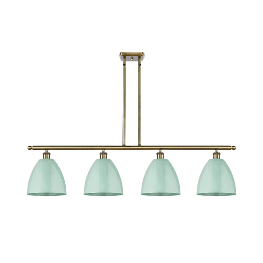 Innovations Plymouth 48in 4-Light Island Light | Industrial Farmhouse Antique Brass Steel and Seafoam Metal Shade | Kitchen | Model 516-4I-AB-MBD-9-SF