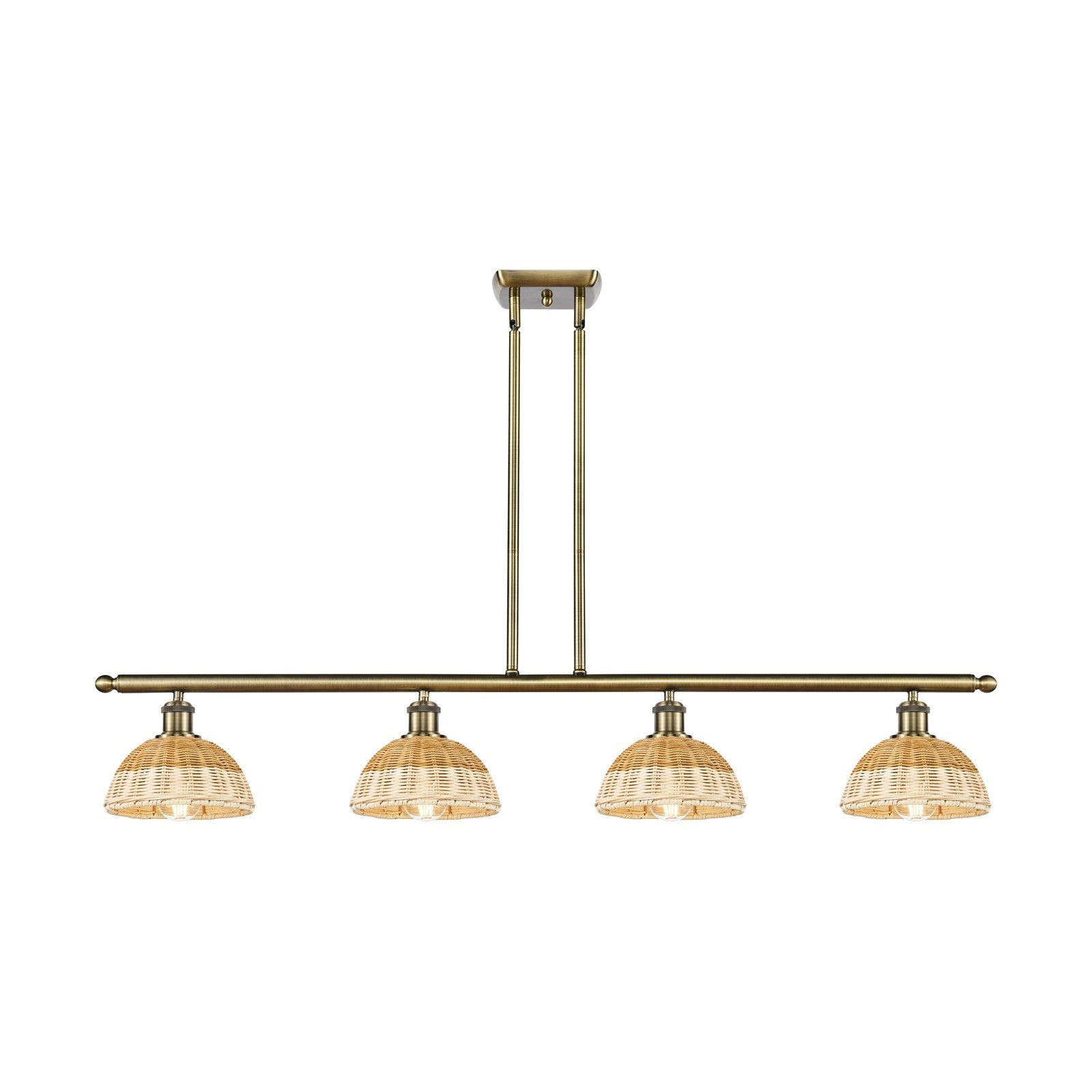 Innovations Lighting Bristol Natural II 48in 4-Light Island Light | Industrial Antique Brass Steel and Natural Fiber Dome | Model 516-4I-AB-NBD2-9-NAT
