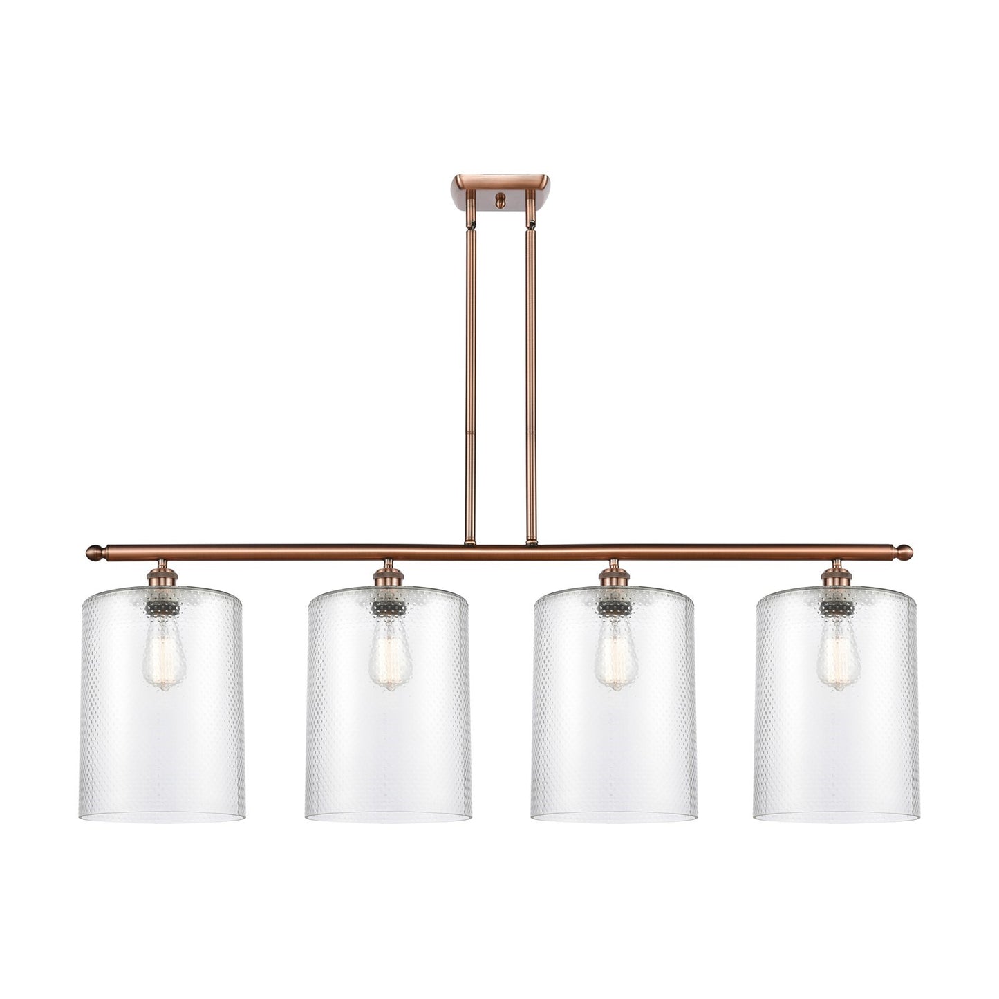 Innovations Cobbleskill 48in 4-Light Island Light | Industrial Antique Copper Steel and Clear Glass | Kitchen Island & Dining | Model 516-4I-AC-G112-L