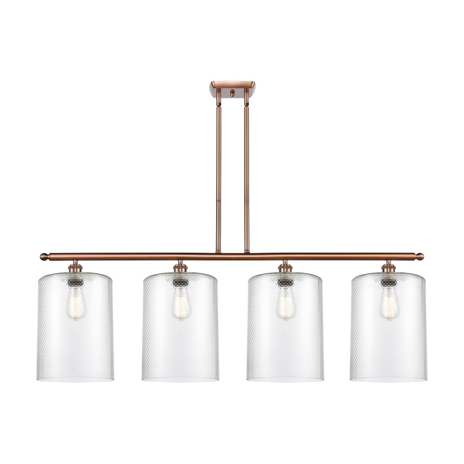 Innovations Cobbleskill 48in 4-Light Island Light | Industrial Antique Copper Steel and Clear Glass | Kitchen Island & Dining | Model 516-4I-AC-G112-L