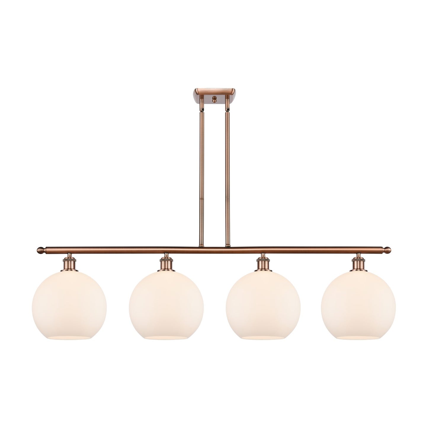 Innovations Athens 48in 4-Light Island Light | Industrial Antique Copper and Matte White Glass | Kitchen Island & Dining Room | Model 516-4I-AC-G121-10