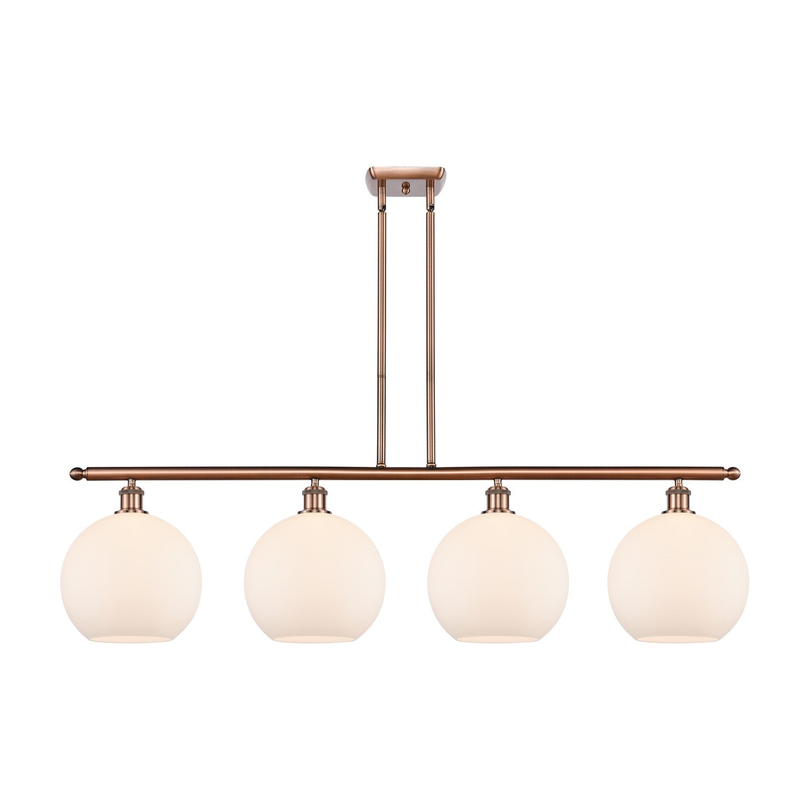 Innovations Athens 48in 4-Light Island Light | Industrial Antique Copper and Matte White Glass | Kitchen Island & Dining Room | Model 516-4I-AC-G121-10