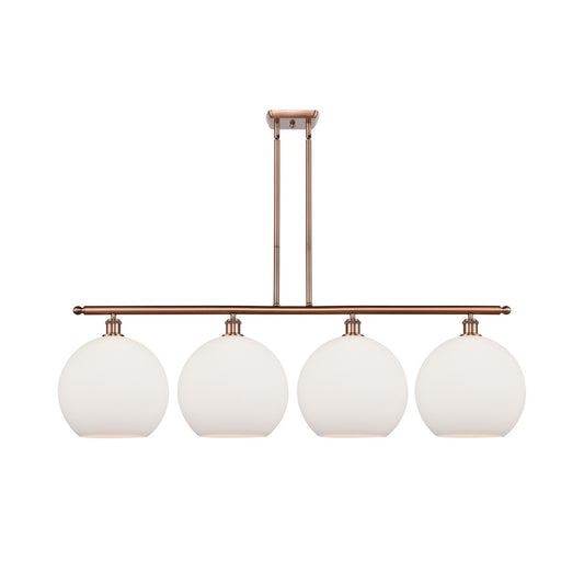 Innovations Athens 50in 4-Light Island Light | Industrial Antique Copper Steel and Matte White Glass | Kitchen Island & Dining | Model 516-4I-AC-G121-12