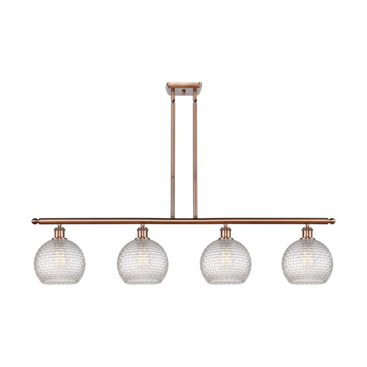 Innovations Athens 48in 4-Light Island Light | Modern Farmhouse Antique Copper Steel and Clear Basket Weave Glass | Kitchen | Model 516-4I-AC-G122C-8CL