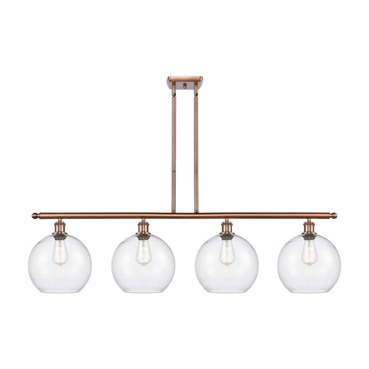 Innovations Athens 48in 4-Light Island Light | Industrial Antique Copper Steel and Seedy Glass | Kitchen Island | 48.25 x 12.5 in | Model 516-4I-AC-G124-10