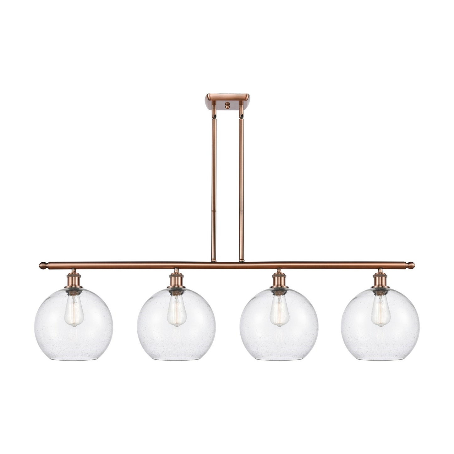 Innovations Athens 48in 4-Light Island Light | Industrial Antique Copper Steel and Seedy Glass | Kitchen Island | 48.25 x 12.5 in | Model 516-4I-AC-G124-10
