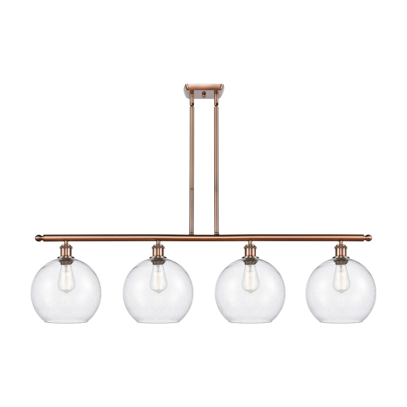 Innovations Athens 48in 4-Light Island Light | Industrial Antique Copper Steel and Seedy Glass | Kitchen Island | 48.25 x 12.5 in | Model 516-4I-AC-G124-10