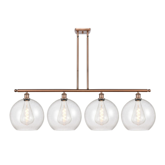 Innovations Athens 50in 4-Light Island Light | Industrial Antique Copper Steel and Seedy Glass | Kitchen Island & Dining Room | Model 516-4I-AC-G124-12