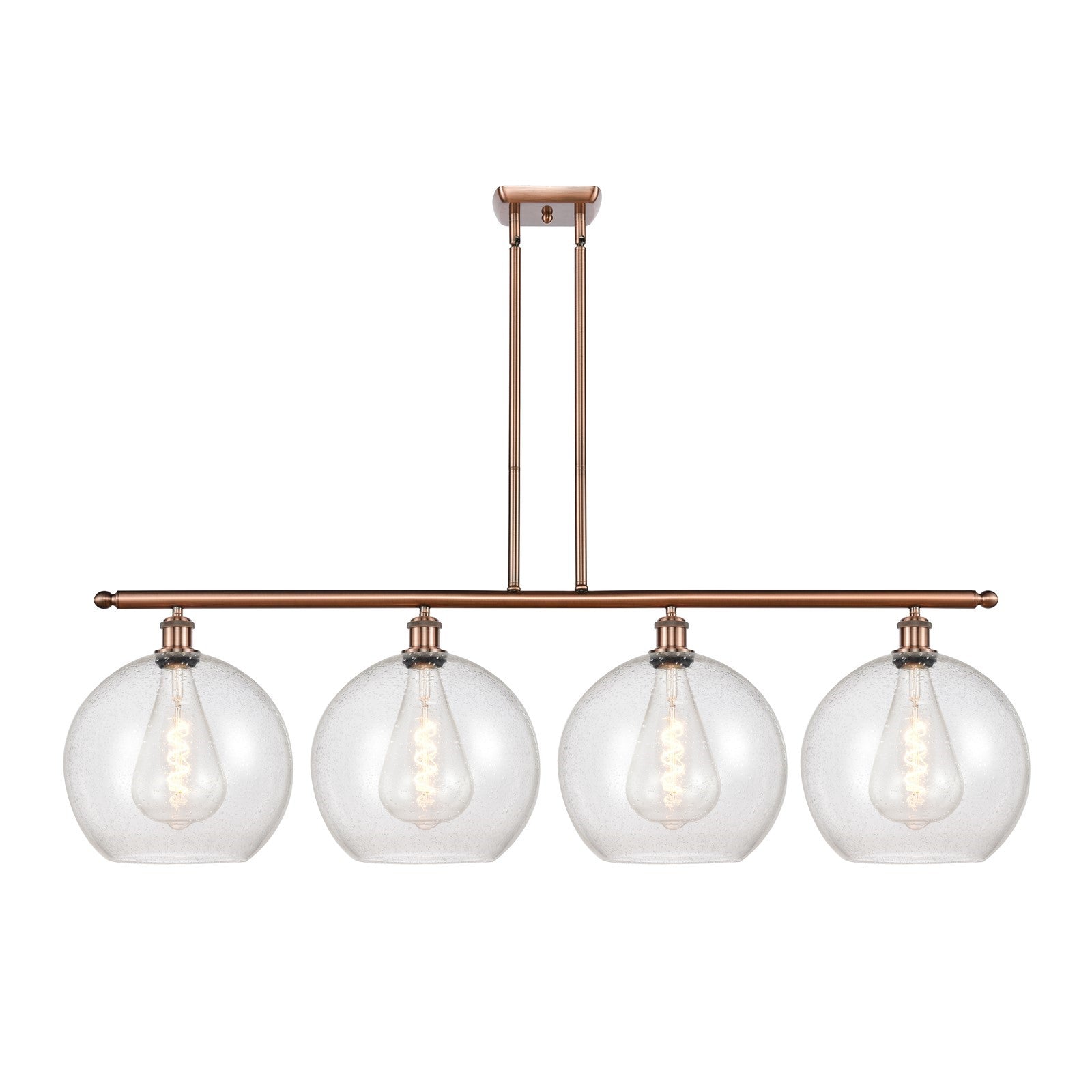 Innovations Athens 50in 4-Light Island Light | Industrial Antique Copper Steel and Seedy Glass | Kitchen Island & Dining Room | Model 516-4I-AC-G124-12