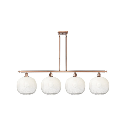 Innovations Brookhaven Sphere 49in 4-Light Island Light | Industrial Antique Copper Steel and Opal Glass | Kitchen Island & | Model 516-4I-AC-G481-10OP