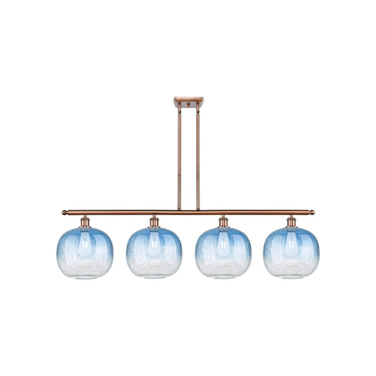 Innovations Brookhaven Sphere 49in 4-Light Island Light | Industrial Antique Copper Steel and Sapphire Blue Glass | Kitchen | Model 516-4I-AC-G481-10SB