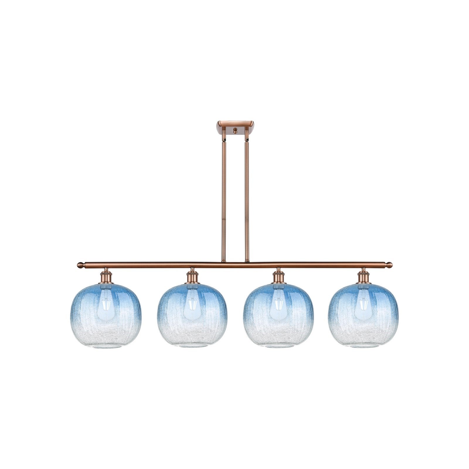 Innovations Brookhaven Sphere 49in 4-Light Island Light | Industrial Antique Copper Steel and Sapphire Blue Glass | Kitchen | Model 516-4I-AC-G481-10SB