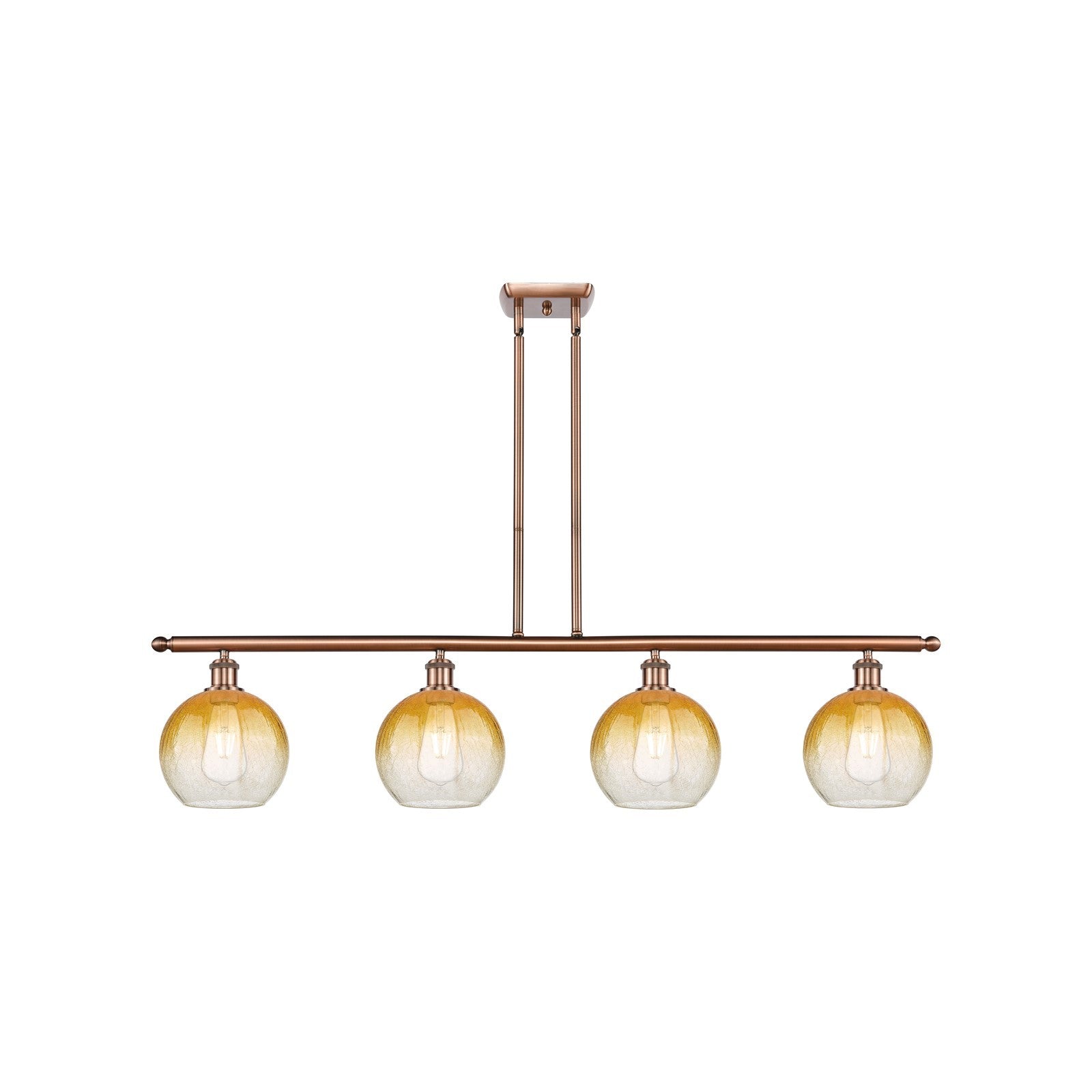 Innovations Brookhaven Globe 48in 4-Light Island Light | Industrial Antique Copper Steel and Amber Glass | Kitchen Island & | Model 516-4I-AC-G483-8AM