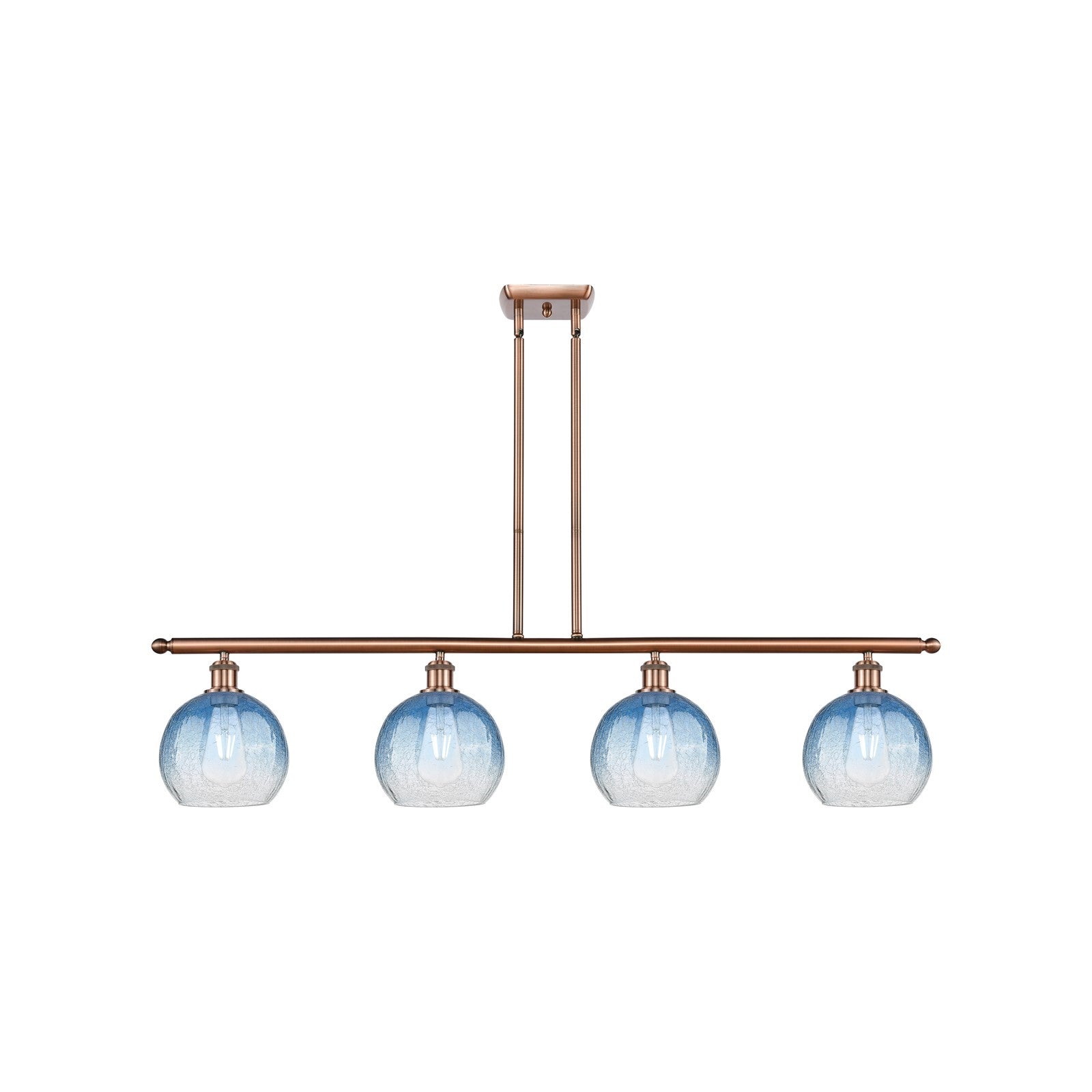 Innovations Brookhaven Globe 48in 4-Light Island Light | Industrial Antique Copper Steel and Sapphire Blue Glass | Kitchen | Model 516-4I-AC-G483-8SB