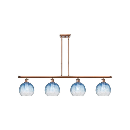 Innovations Brookhaven Globe 48in 4-Light Island Light | Industrial Antique Copper Steel and Sapphire Blue Glass | Kitchen | Model 516-4I-AC-G483-8SB