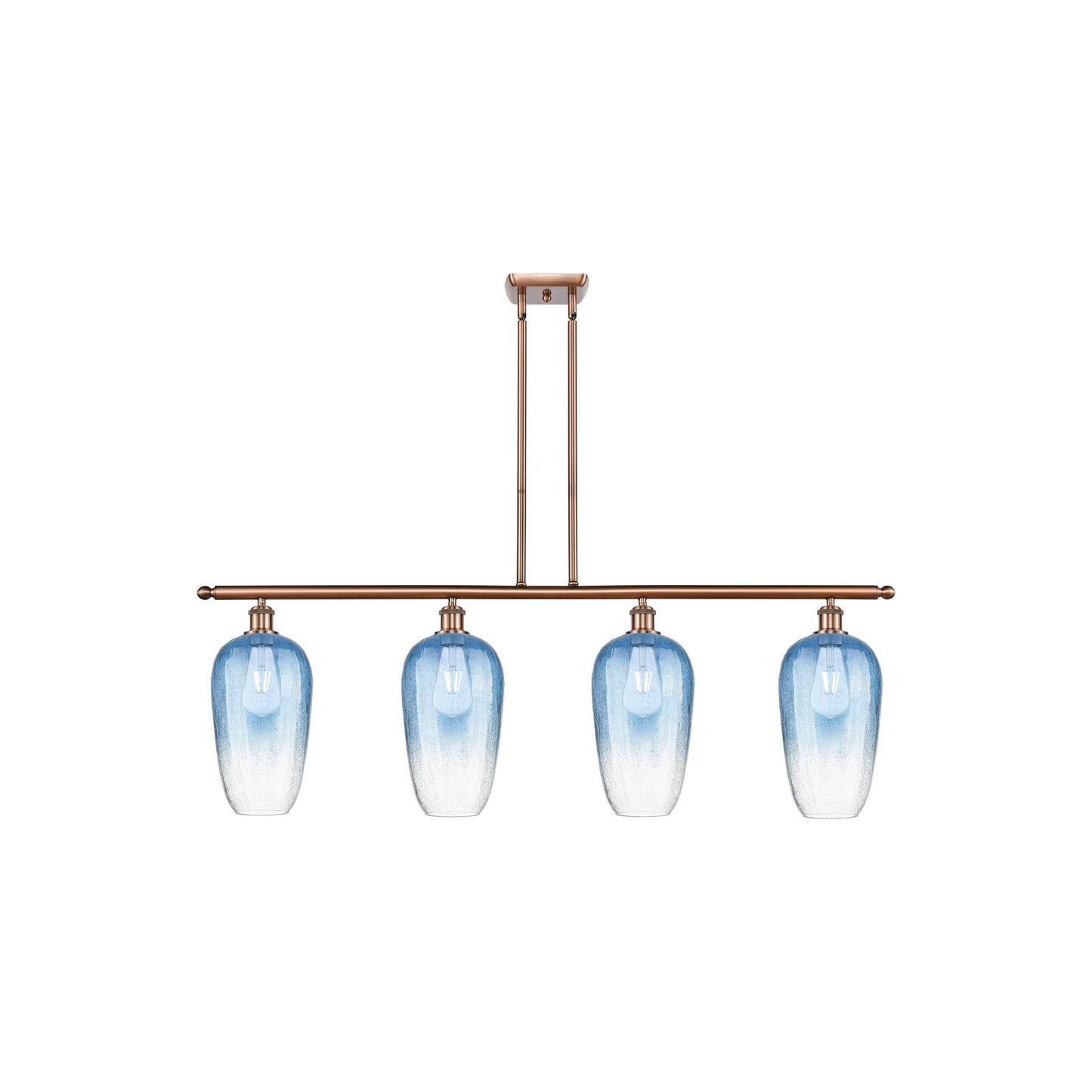 Innovations Brookhaven Flute 48in 4-Light Island Light | Industrial Antique Copper Steel and Sapphire Blue Glass | Kitchen | Model 516-4I-AC-G484-7SB