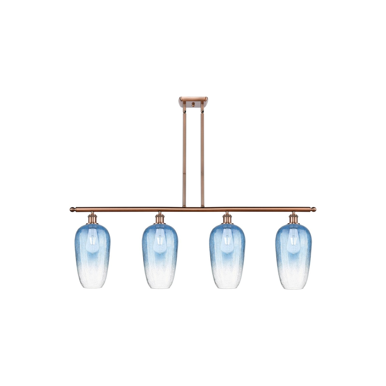Innovations Brookhaven Flute 48in 4-Light Island Light | Industrial Antique Copper Steel and Sapphire Blue Glass | Kitchen | Model 516-4I-AC-G484-7SB