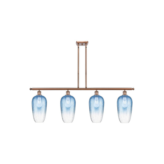 Innovations Brookhaven Flute 48in 4-Light Island Light | Industrial Antique Copper Steel and Sapphire Blue Glass | Kitchen | Model 516-4I-AC-G484-7SB