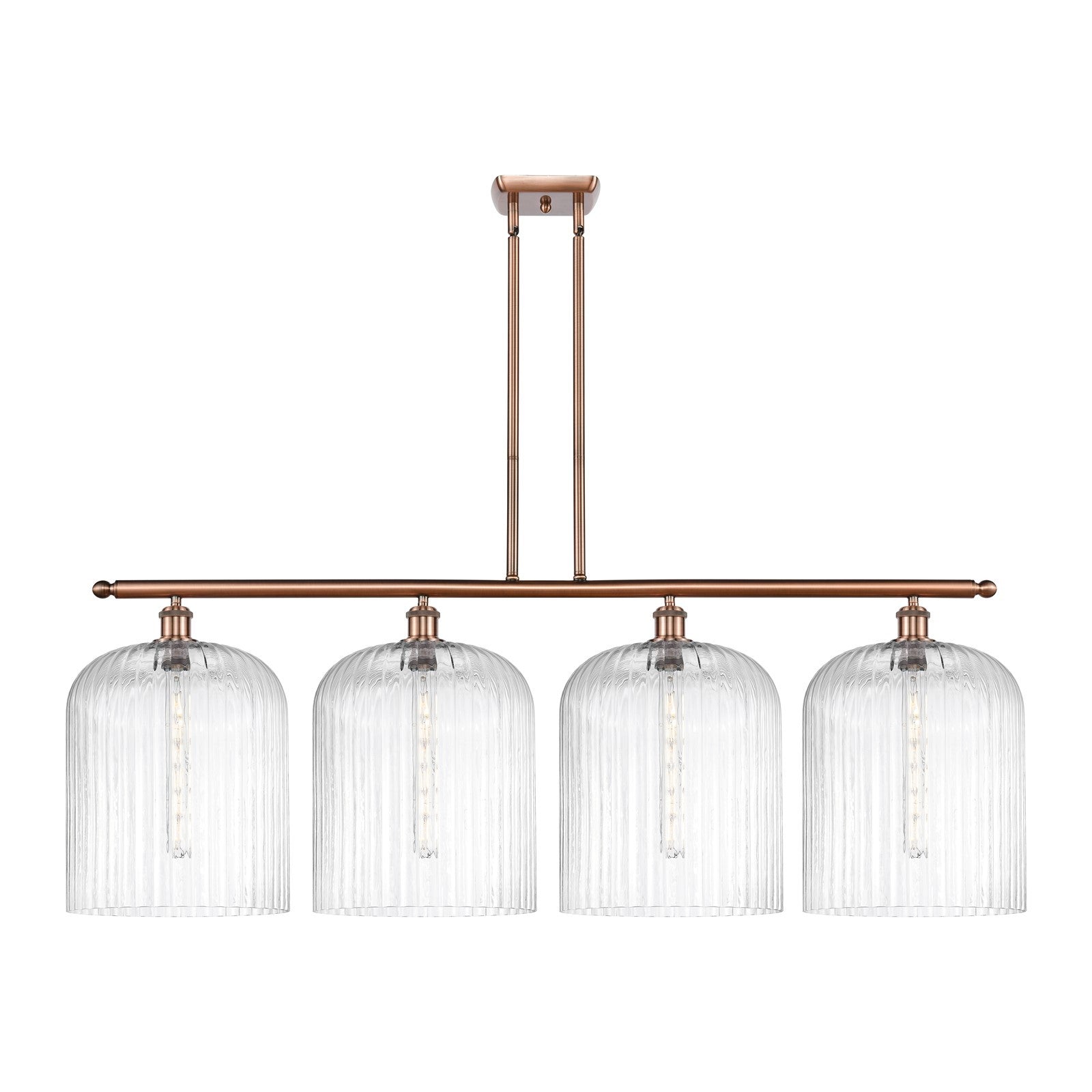 Innovations Bridal Veil 48in 4-Light Island Light | Art Nouveau Antique Copper Steel and Clear Ribbed Glass | Kitchen Island & | Model 516-4I-AC-G559-12CL