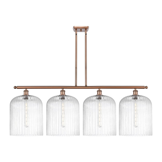 Innovations Bridal Veil 48in 4-Light Island Light | Art Nouveau Antique Copper Steel and Clear Ribbed Glass | Kitchen Island & | Model 516-4I-AC-G559-12CL