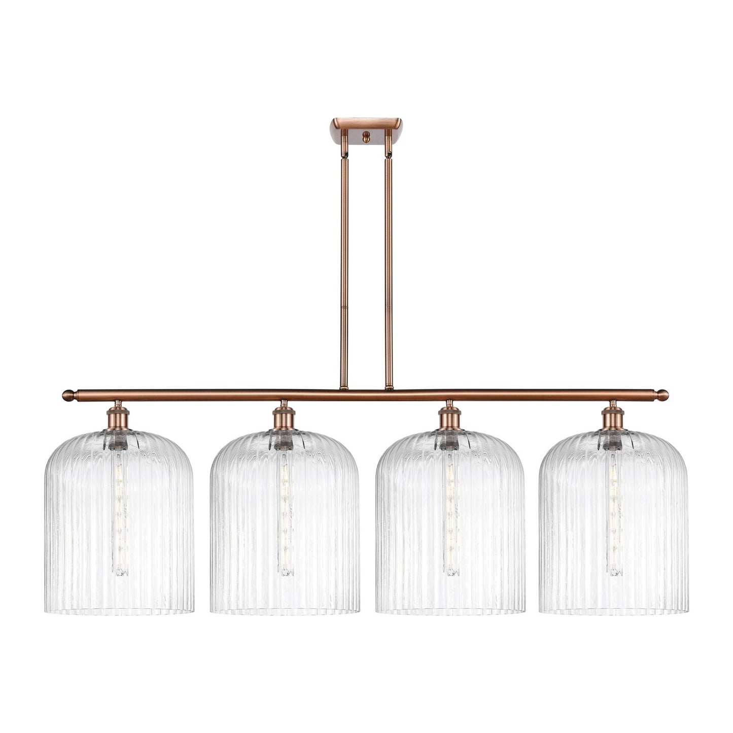 Innovations Bridal Veil 48in 4-Light Island Light | Art Nouveau Antique Copper Steel and Clear Ribbed Glass | Kitchen Island & | Model 516-4I-AC-G559-12CL