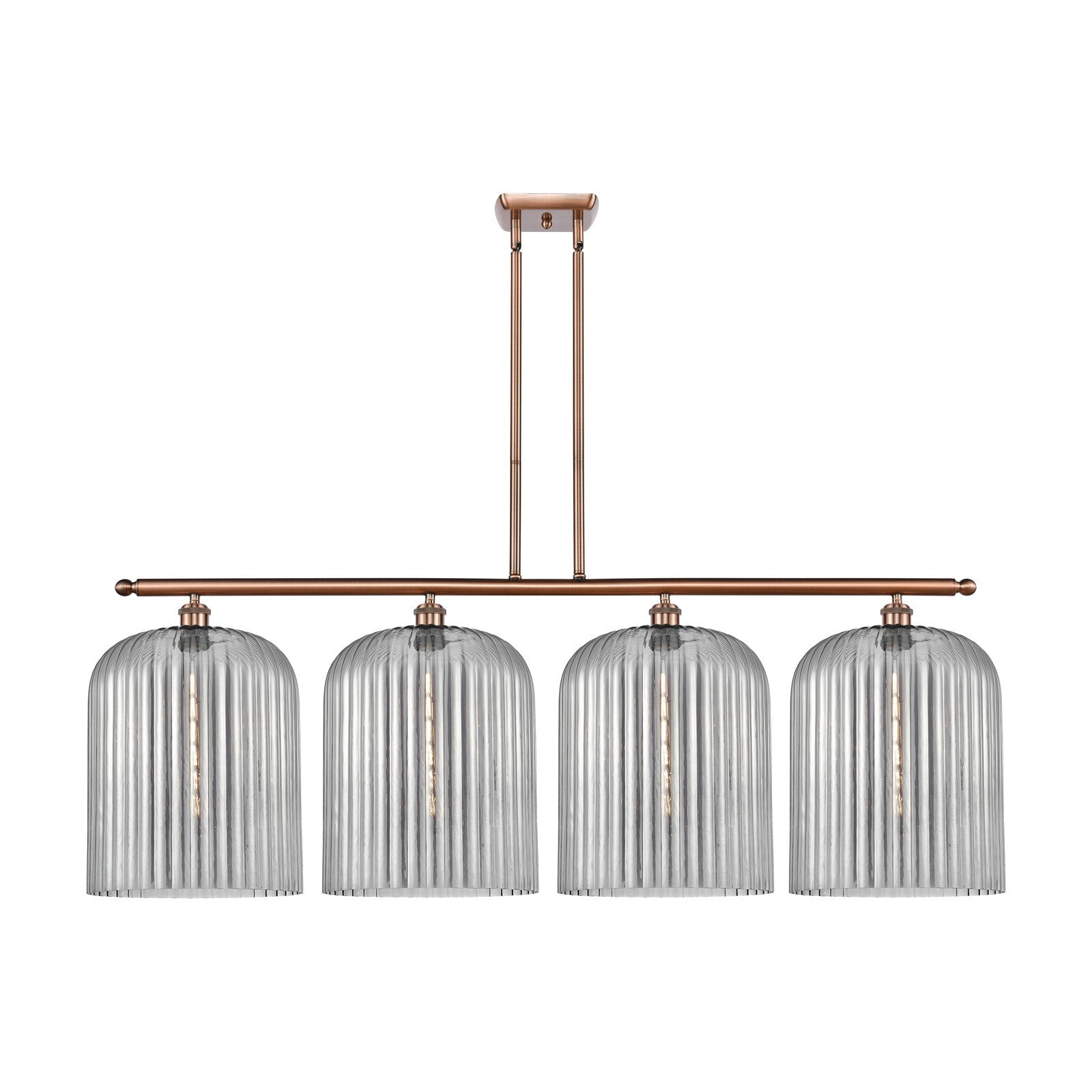 Innovations Bridal Veil 48in 4-Light Island Light | Art Nouveau Antique Copper Steel and Light Smoke Ribbed Glass | Kitchen | Model 516-4I-AC-G559-12SM