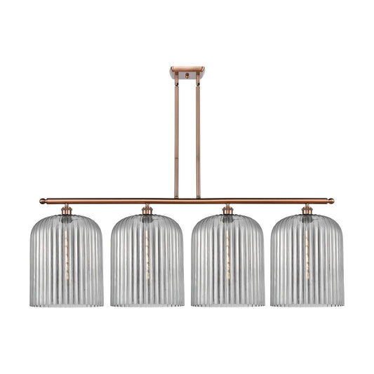 Innovations Bridal Veil 48in 4-Light Island Light | Art Nouveau Antique Copper Steel and Light Smoke Ribbed Glass | Kitchen | Model 516-4I-AC-G559-12SM