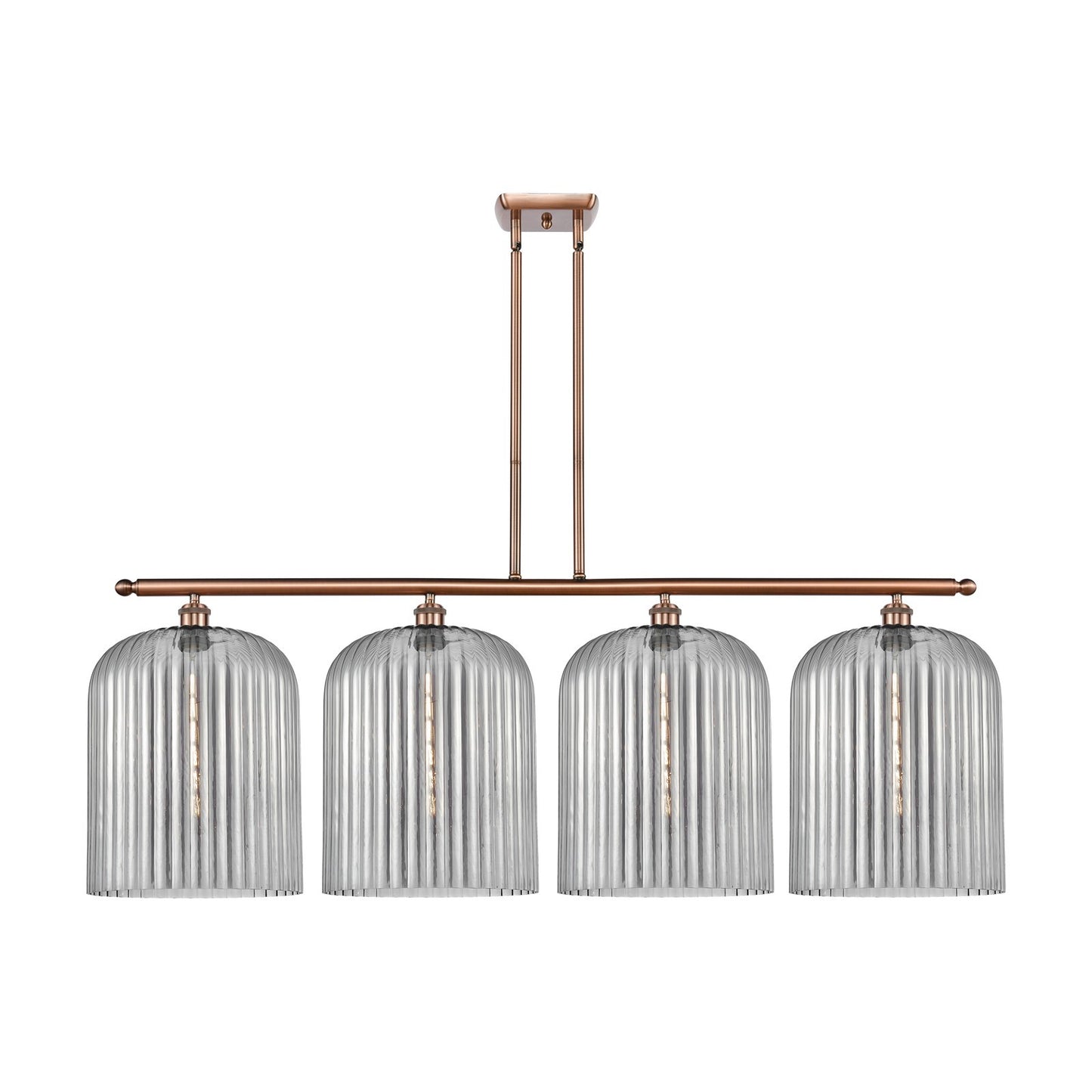 Innovations Bridal Veil 48in 4-Light Island Light | Art Nouveau Antique Copper Steel and Light Smoke Ribbed Glass | Kitchen | Model 516-4I-AC-G559-12SM