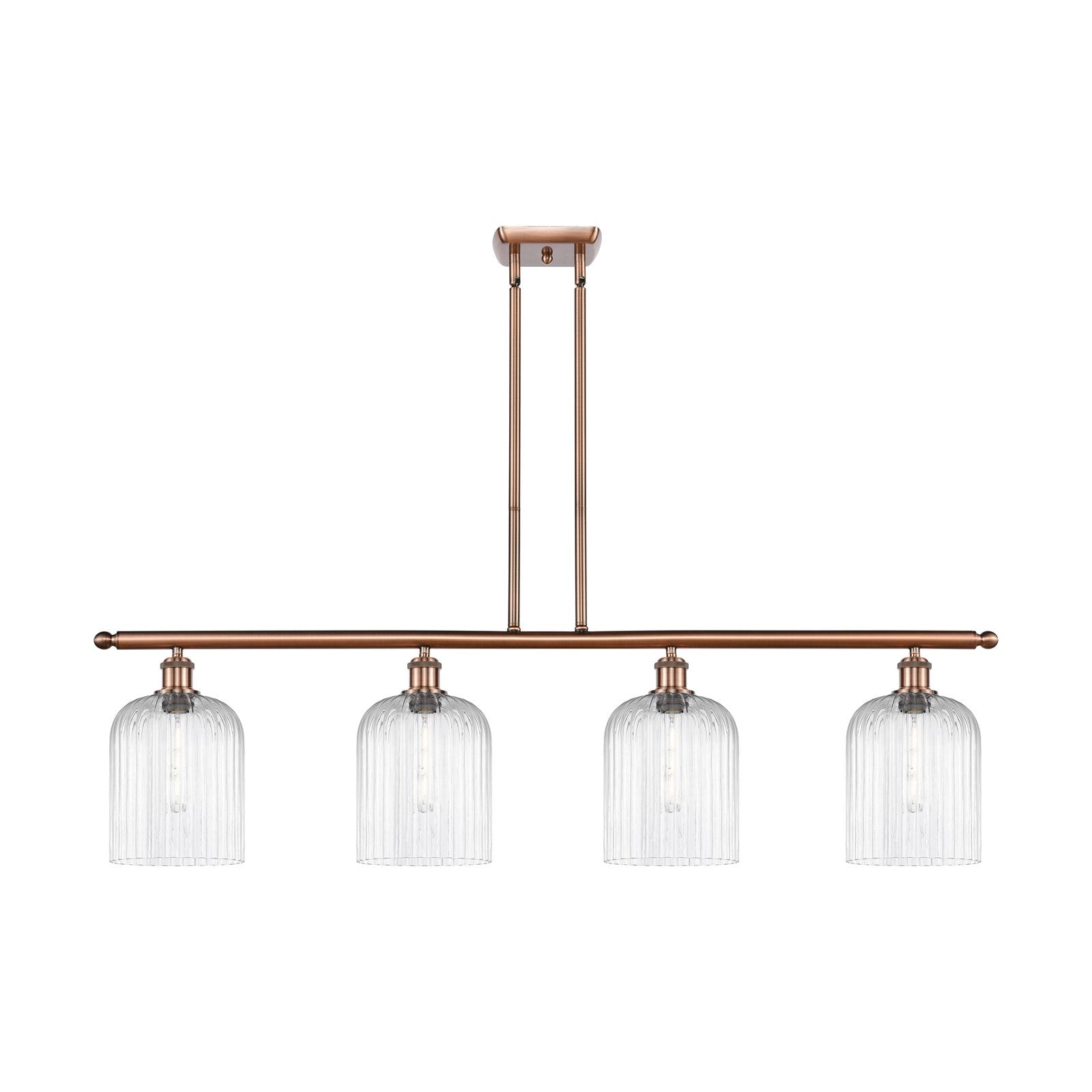 Innovations Bridal Veil 48in 4-Light Island Light | Art Nouveau Antique Copper Steel and Clear Ribbed Glass | Kitchen Island & | Model 516-4I-AC-G559-8CL