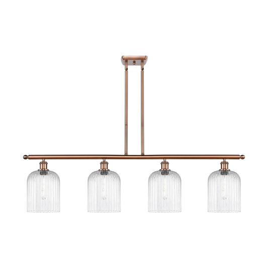 Innovations Bridal Veil 48in 4-Light Island Light | Art Nouveau Antique Copper Steel and Clear Ribbed Glass | Kitchen Island & | Model 516-4I-AC-G559-8CL