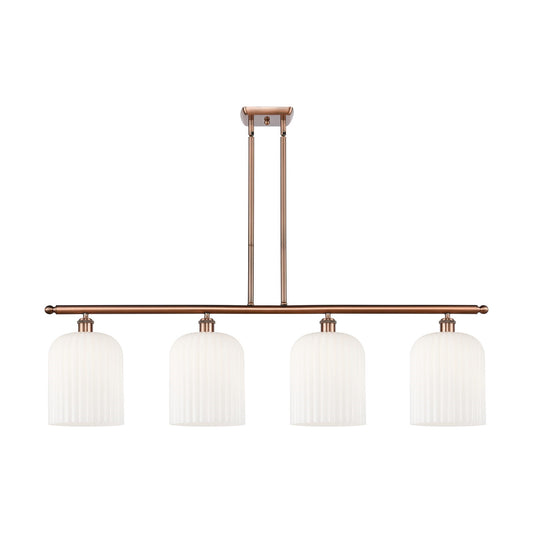 Innovations Bridal Veil 48in 4-Light Island Light | Art Nouveau Industrial Antique Copper Steel and Gloss White Ribbed Glass | Model 516-4I-AC-G559-8GWH