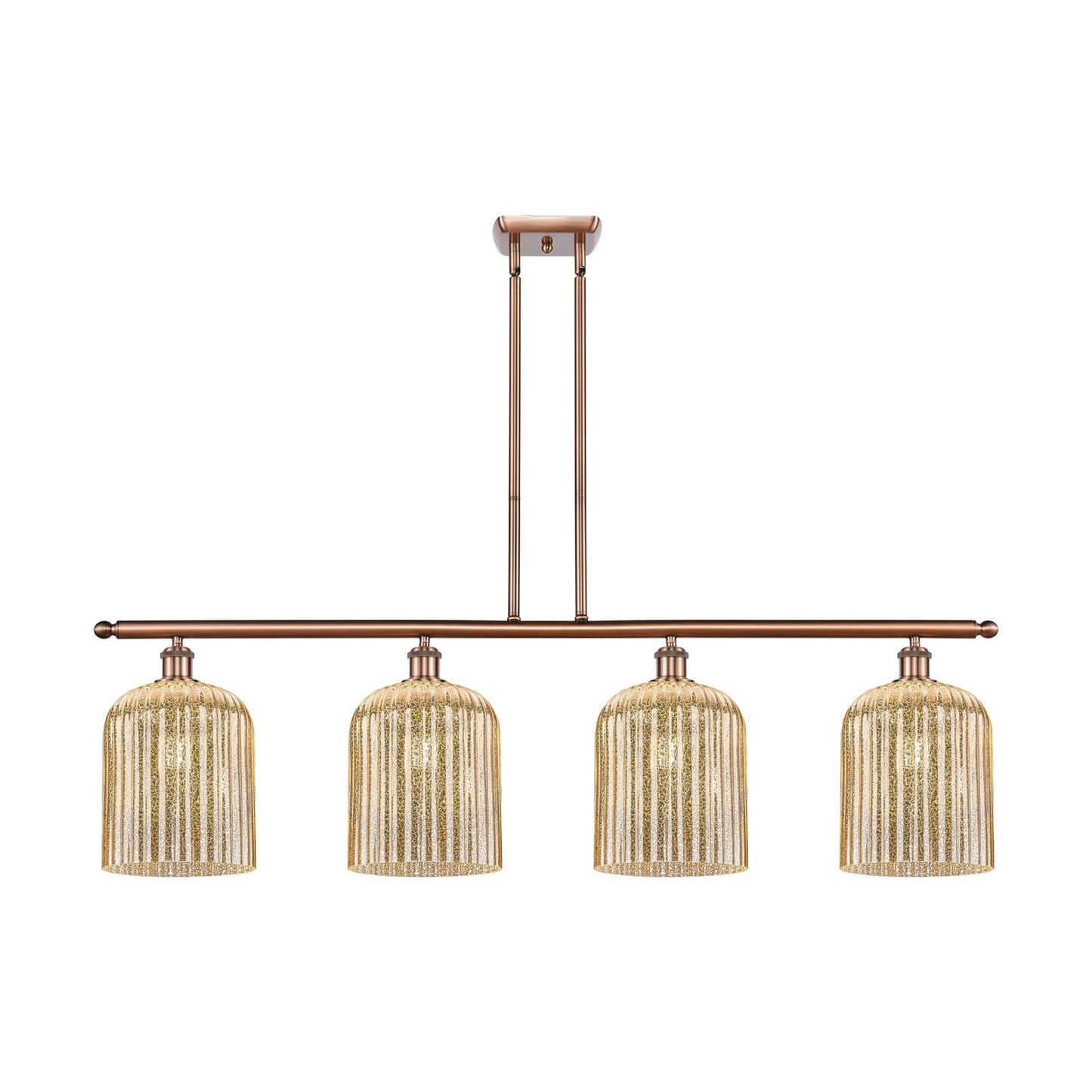 Innovations Bridal Veil 48in 4-Light Island Light | Art Nouveau Antique Copper Steel and Mercury Ribbed Glass | Kitchen Island | Model 516-4I-AC-G559-8ME
